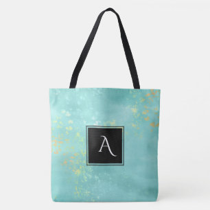 Tote Bag *~* Paillettes dorées Turquoise Bleu Style Shabby