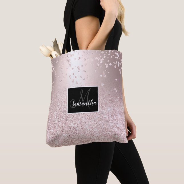 Tote Bag Paillettes ombrées rose gold métallisées confettis (De près)