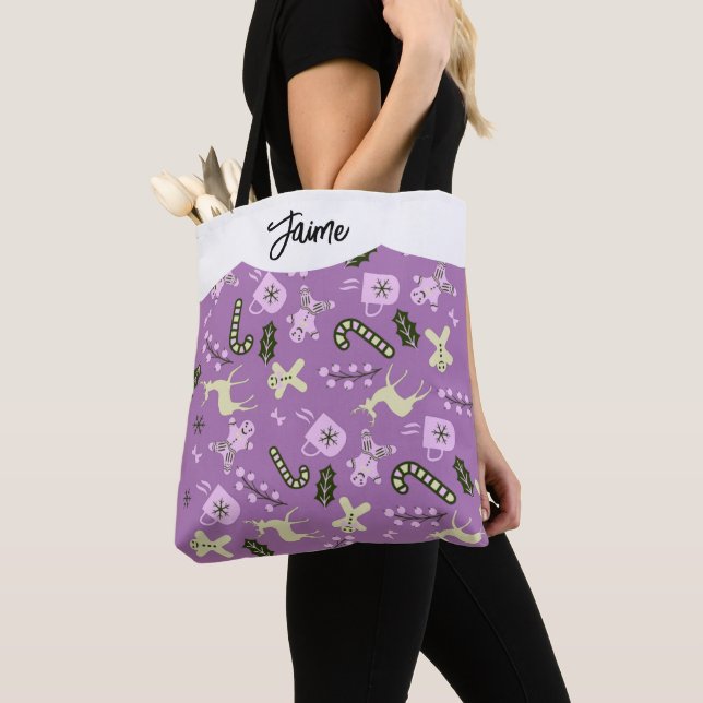 Tote Bag Pain d'épices Cerf canne verdure Noël (De près)