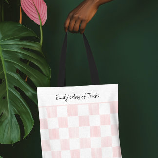 Tote Bag Painted Pink Checkerboard Pattern Personalized