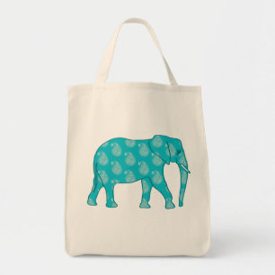 Tote Bag Paisley Elephant, Turquoise et Aqua