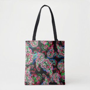Tote Bag Paisley Floral Pattern, Ethnic Arrière - plan.