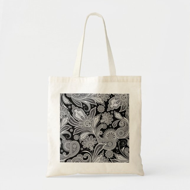 Tote Bag Paisley orange noir et blanc (Devant)
