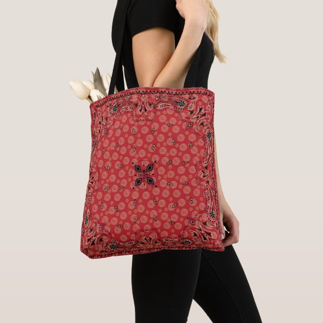 Tote Bag Paisley Ouest Bandana Rouge Imprimée (De près)