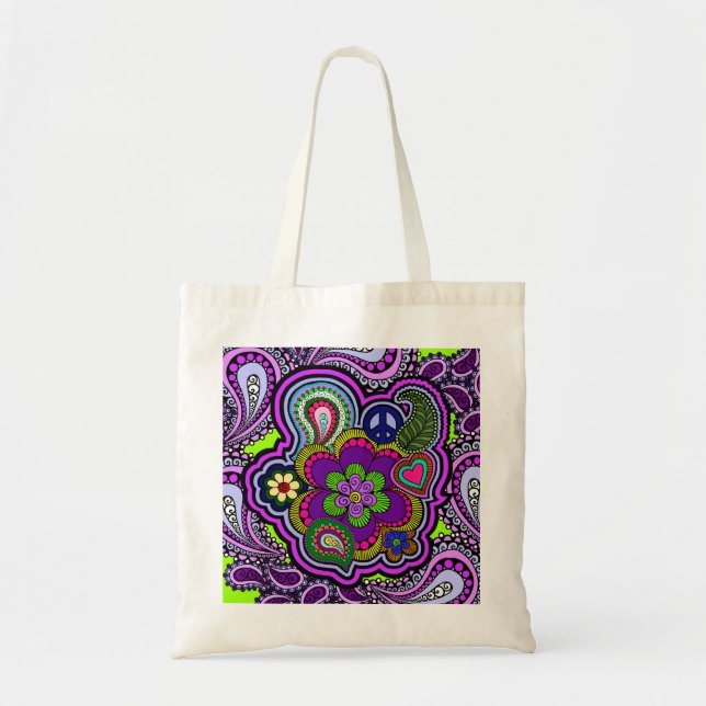 Tote Bag Paisley pourpre psychédélique (Devant)