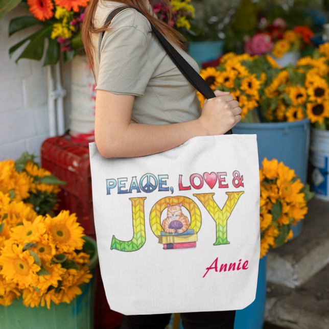 Tote Bag Paix, Amour et Joie Livre personnalisé ou fils (Créateur téléchargé)