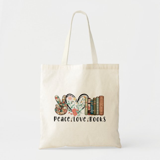 Tote Bag Paix, amour et livres (Devant)
