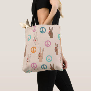 Tote Bag Paix et Amour Multicultural Motif de la main