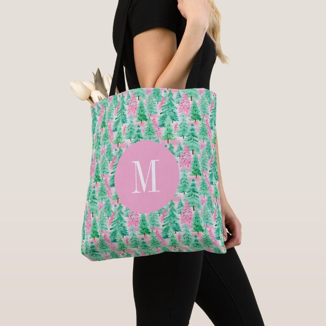 Tote Bag Palm Beach Arbres de Noël Monogramme (De près)