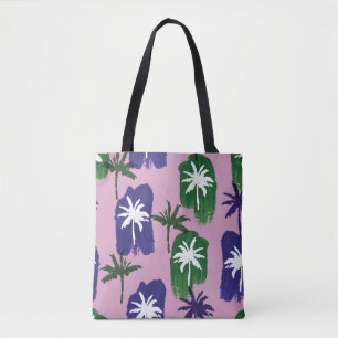 Tote Bag Palme peinte, Vert bleu marine.