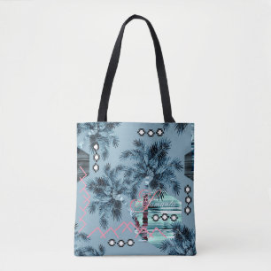 Tote Bag Palmier Hawaïen bleu noir monogramme personnalisé