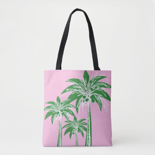 Tote Bag Palmier rose vert Preppy Girly Beach (Devant)