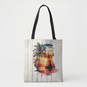 Tote Bag Palmiers à voile Tropical Rose Sunset