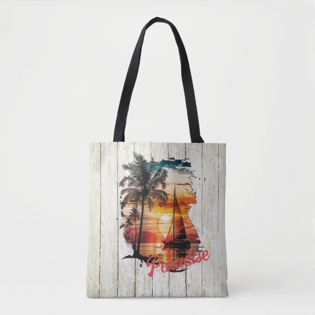 Tote Bag Palmiers à voile Tropical Rose Sunset (Devant)