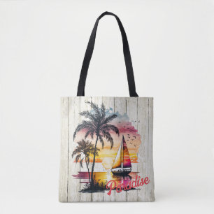 Tote Bag Palmiers à voilier Tropical Rose Sunset