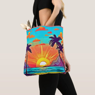 Tote Bag Palmiers au coucher du soleil : Vue tropicale