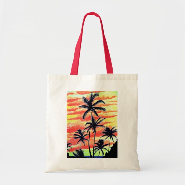 Tote Bag Palmiers de Coco-Coques Couchés De Soleil Hawaïen (Devant)