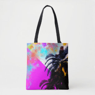 Tote Bag Palmiers de plage rétro colorés rose de l'été