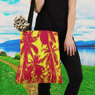 Tote Bag Palmiers rouges et jaunes Design Funky