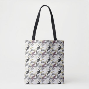 Tote Bag Palmiers tropicaux, Ferne au vin et noir