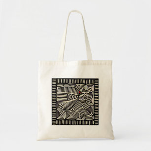 Tote Bag Panama Kuna Indian Mola Pajaro - noir blanc