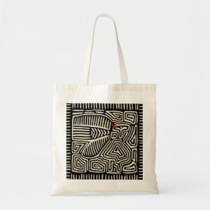 Tote Bag Panama Kuna Indian Mola Pajaro - noir blanc