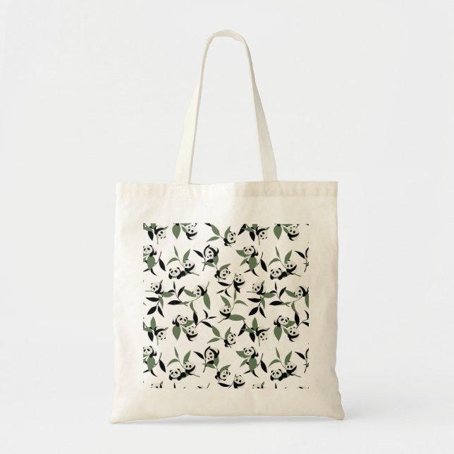 Tote Bag Panda Cute Jouer Jardin de Bambou Blanc Ver (Devant)