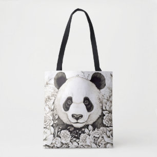 Tote Bag Panda Nature paisible Prairie Sketch Style de dess