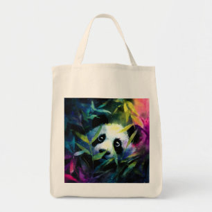 Tote Bag Panda Peeking Bamboo Aquarelle