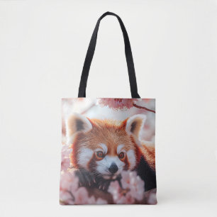 Tote Bag Panda Rouge Parmi Les Fleurs De Cerisiers