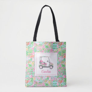 Tote Bag Panier de golf Pink & Green Palm Beach personnalis