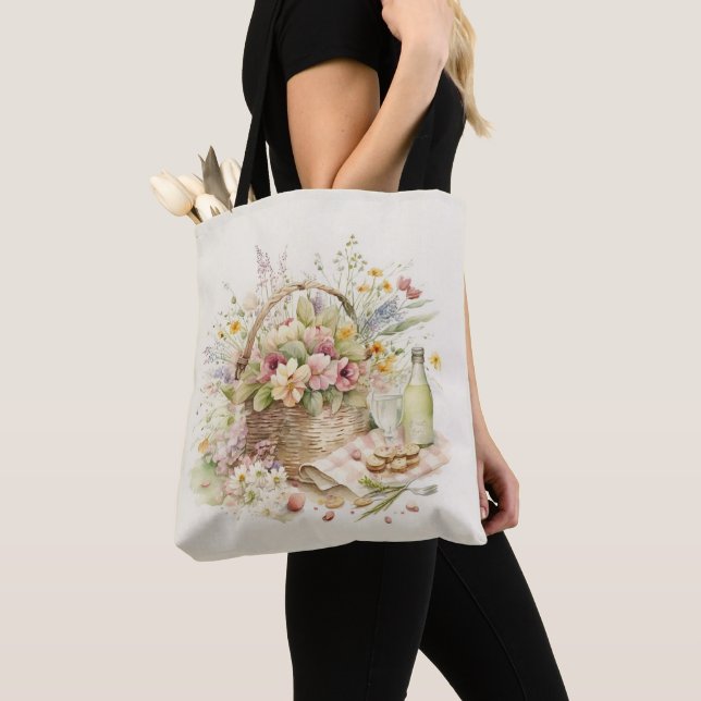 Tote Bag Panier de pique-nique avec bouteille de vin (De près)