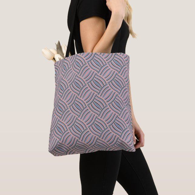 Tote Bag Panier, Motif de carreaux, Tons de la Terre tirés  (De près)