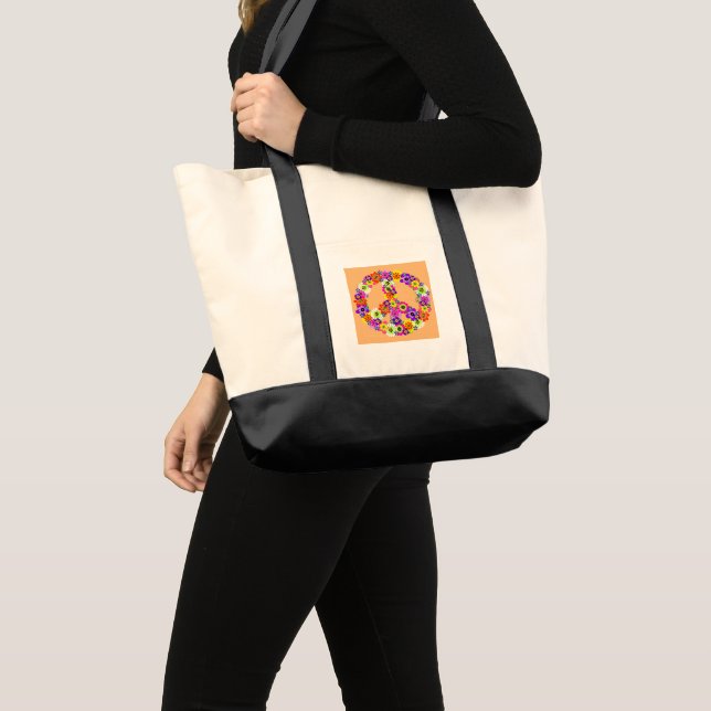 Tote Bag Panneau de Paix Coupe florale sur Pêche (Devant (produit))