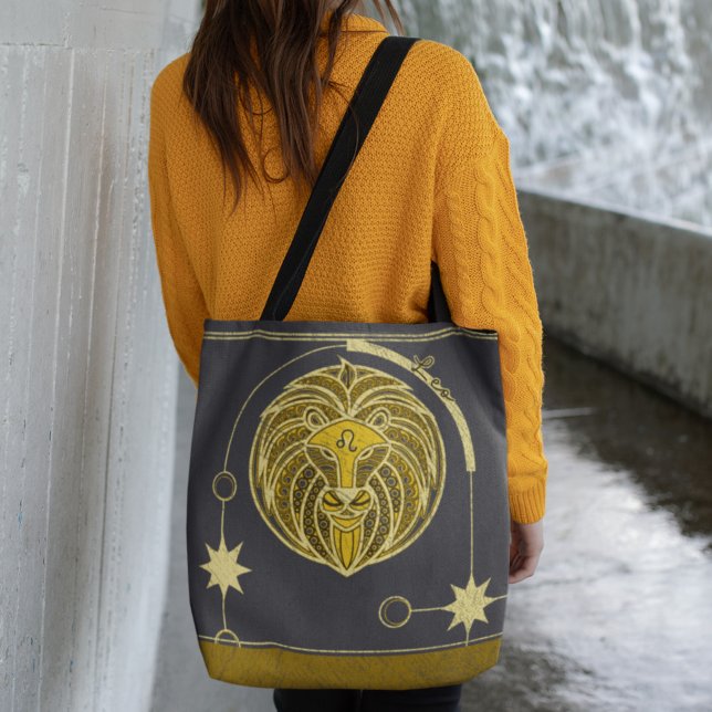 Tote Bag Panneau Leo Zodiac or jaune gris Mandala (Créateur téléchargé)