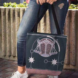 Tote Bag Panneau Libra Zodiac rose et bleu Mandala
