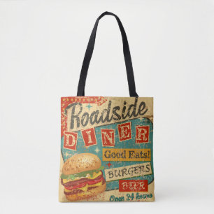 Tote Bag Panneau métallique vintage Roadside Diner, diner,