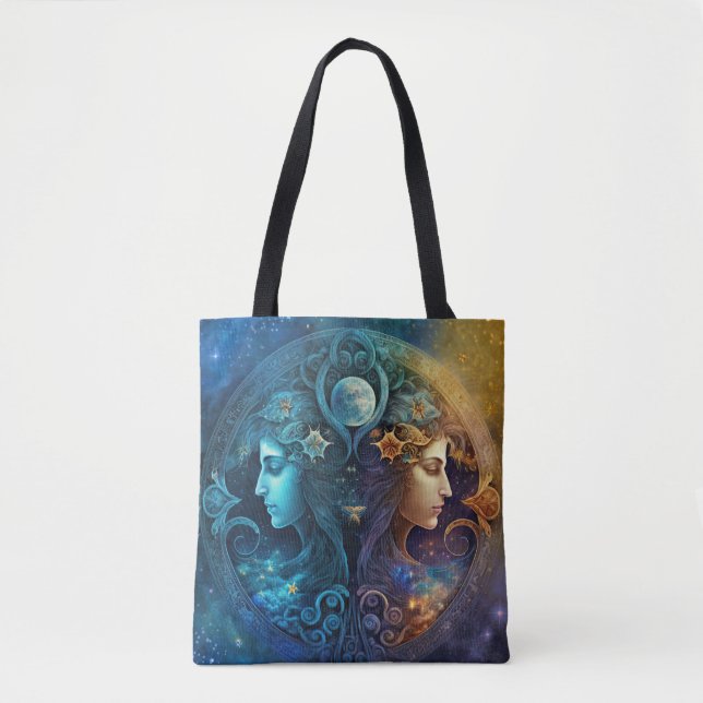 Tote Bag Panneau Zodiaque Gemini Design d'aquarelle (Devant)