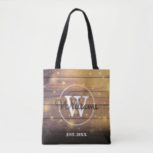 Tote Bag Panneaux de bois rustique monogramme