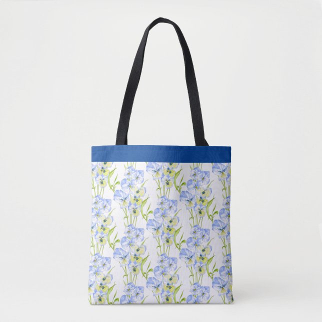 Tote Bag Pansies bleues sur une Fourre-tout (Devant)