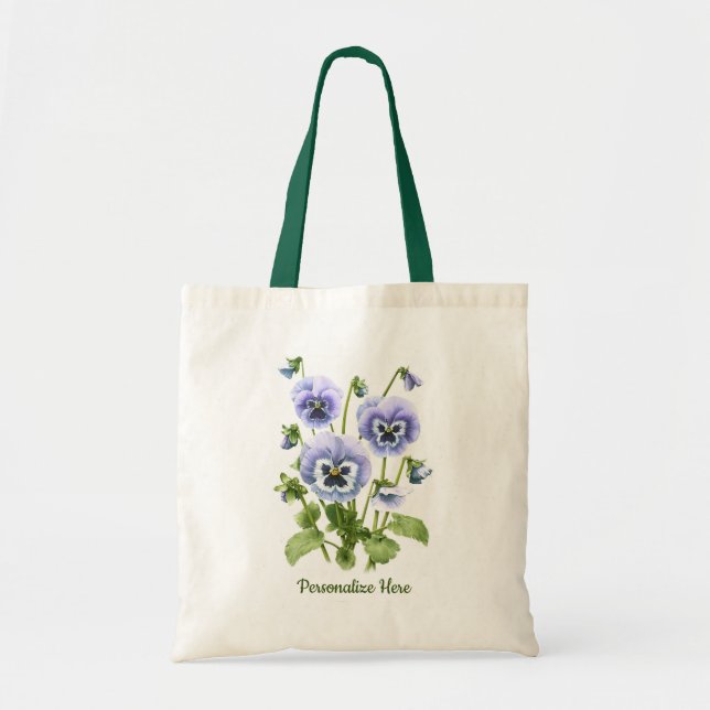 Tote Bag Pansies violettes personnalisables (Devant)