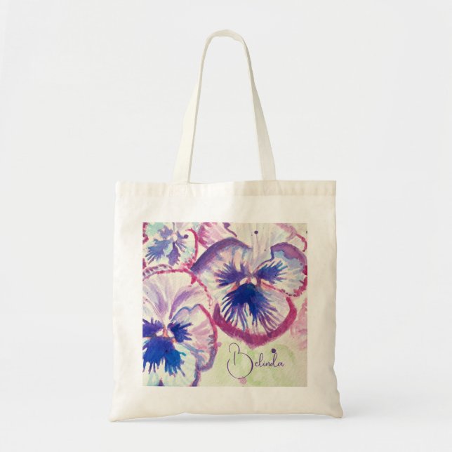 Tote Bag Pansy rose Aquarelle Peinture Florale Filles (Devant)