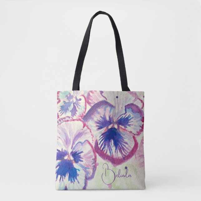 Tote Bag Pansy rose Aquarelle Peinture Florale Filles (Devant)