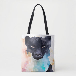 Tote Bag Panther Black Wild Animal Nature Aquarelle Art