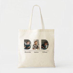 Tote Bag Papa avec personnage 3 enfants photo et nom