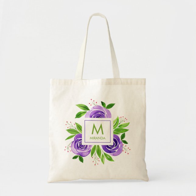 Tote Bag Papier à lettres floral aquarelle personnalisé (Devant)