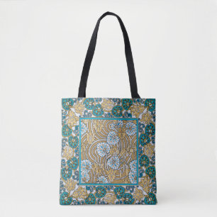 Tote Bag papier peint bleu art nouveau cyclamen