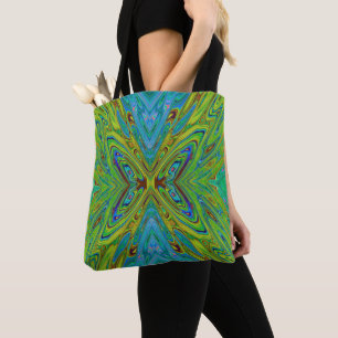 Tote Bag Papillon Abstrait Chartreuse et Bleu Trippy