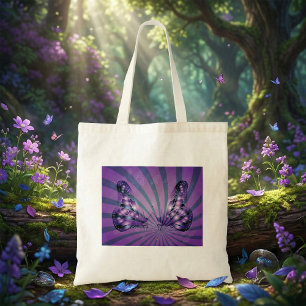 Tote Bag Papillon Abstrait pourpre avec ailes rayonnantes