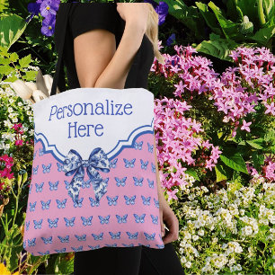 Tote Bag Papillon blanc bleu rose personnalisé